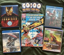 Marvel Avengers - 4 Blu-Ray movies, 1 random comic, Stickers NO DIGITAL COPYS