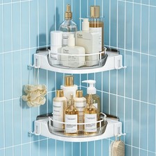 360° Rotating Corner Shower Caddy, 2-Tier Adhesive Shower Organizer Shelf wit...
