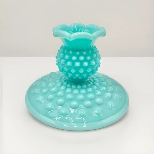 Vintage Fenton Turquoise Teal Blue Milk Glass Hobnail Candle Holders Sticks HTF