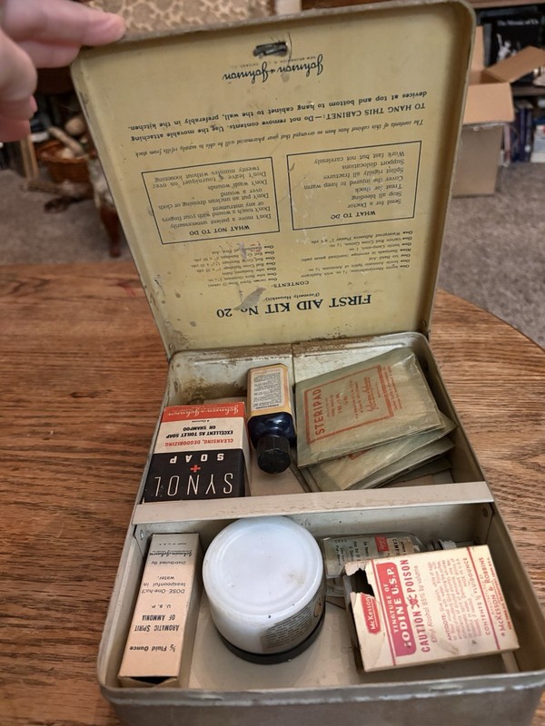 Vintage Metal First Aid Box With Contents