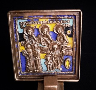 Russian orthodox bronze icon Selected Saints. Enameled!