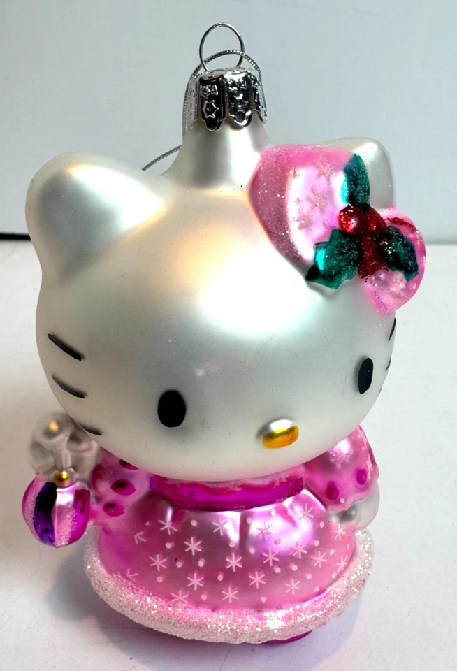 Vestido Kurt Adler Hello Kitty Vidrio Adorno de Navidad Rosa SIL-34068 (2010) CAJA Foto 3 de 4