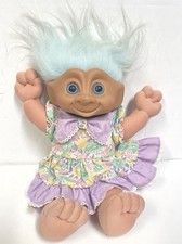 Vintage Ace 1991 Treasure Trolls Plush Doll Green Hair Green Heart Gem 11"