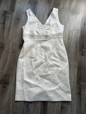 Tahari Arthur S. Levine Ivory Jacquard Sheath Dress Beaded Waist Size 12