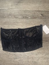 Auden Open-Cup Strapless Corset/Bra Black Lace Sheer Underwired