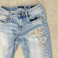 Miss Me Ankle Skinny Jeans Women 24 Blue Denim Embroidered Faded Stretch 22Wx27L