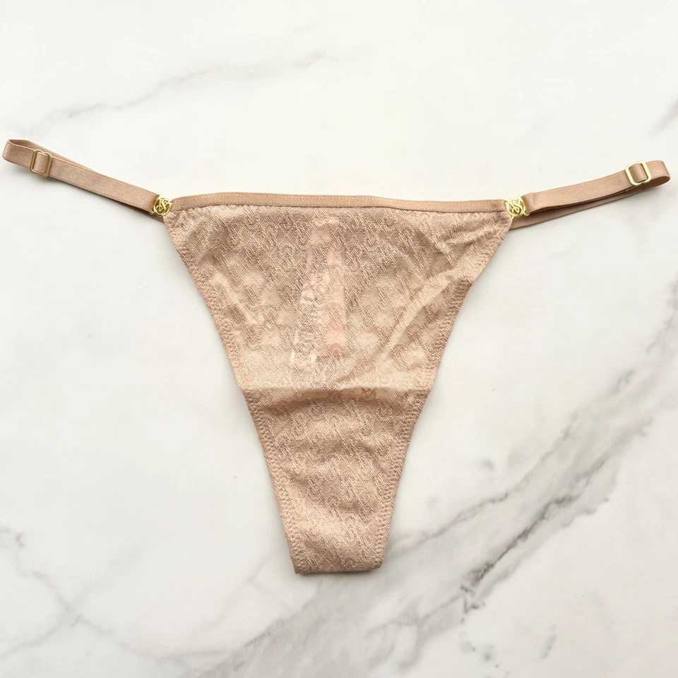 Victoria's Secret Muy Sexy Icono Encaje Ajustable Tanga Panty Praliné Talla L/XL Foto 2 de 4
