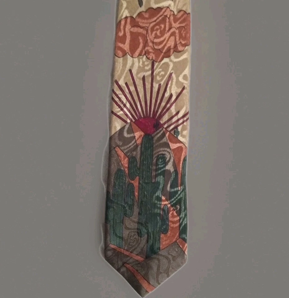 Corbata de diseñador de cactus del desierto suroeste seda Jordache de colección Foto 4 de 4