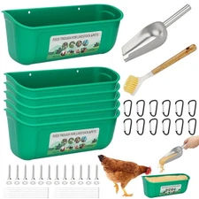 6 Pack Fence Feed Feeder 4.5 Quart Hanging Chicken Feeder Trough with Brush &...