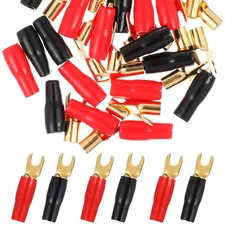  WAKAUTO 10 Pairs 8GA Copper Gold Plated Spade Terminal Fork Adapters Speaker