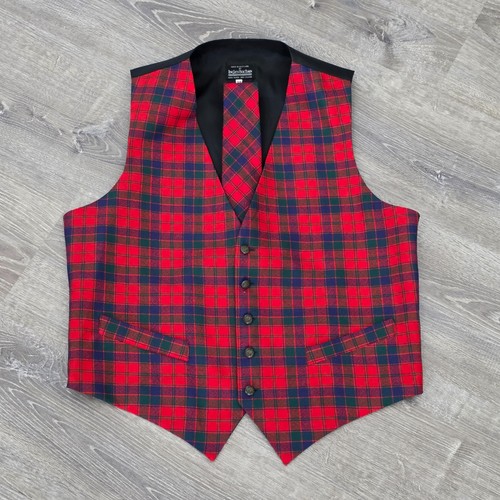 Ingles Buchan Clan Robertson Tartan Vest Tie Set 44 Wool Red Christmas Holiday