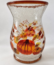 Yankee Candle Pumpkin Crackle Glass Candle Holder 8  Fall Thanksgiving Halloween