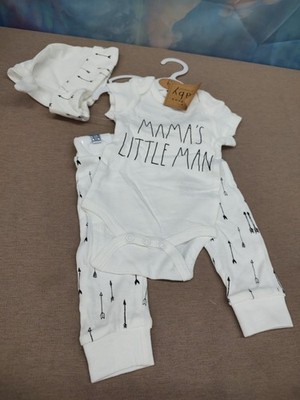 Rae Dunn Baby Boy Mama s Little Man White Arrows 3 Piece Set 0-3 Months