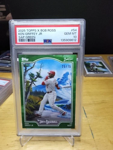 2025 Topps x Bob Ross Joy of Baseball Ken Griffey Jr. Sap Green /75 PSA 10