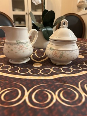 Sango 3793 Rose Chintz Floral Creamer & Lidded Sugar Bowl Set Ceramic