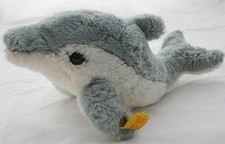Steiff Cosy Finny Dolphin Woven Fur Plush 10in Fish 25 cm ID button tag 1990s