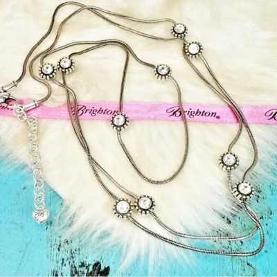Brighton Twinkle Round Crystal Long Silver Plate Necklace Long 34'' Snake Chain