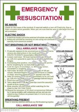 EMERGENCY FIRST AID RESUSCITATION ELECTRIC SHOCK OR NOT BREATHING A3 POSTER