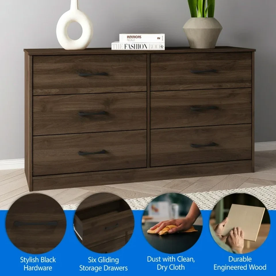 Comoda Para Habitacion Con 6 Cajones De Madera Cafe Muebles El Dormitorio Ropa - Image 4 of 4