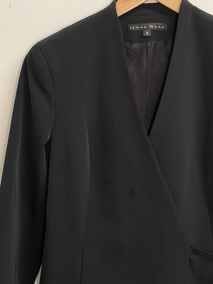 Blazer Jenne Maag Para Mujer Talla S Chaqueta Envolvente Forrada Cuello en V Negro con Bolsillos Foto 3 de 4