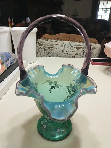 Fenton New Century XXI Collection Dragonfly Basket Hand Painted Signed