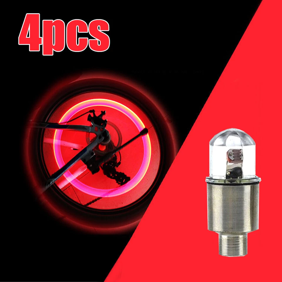 4x Tapas de luz LED rojas para vástago de válvula de aire de neumático de rueda de automóvil Accesorios de cubierta Foto 3 de 4