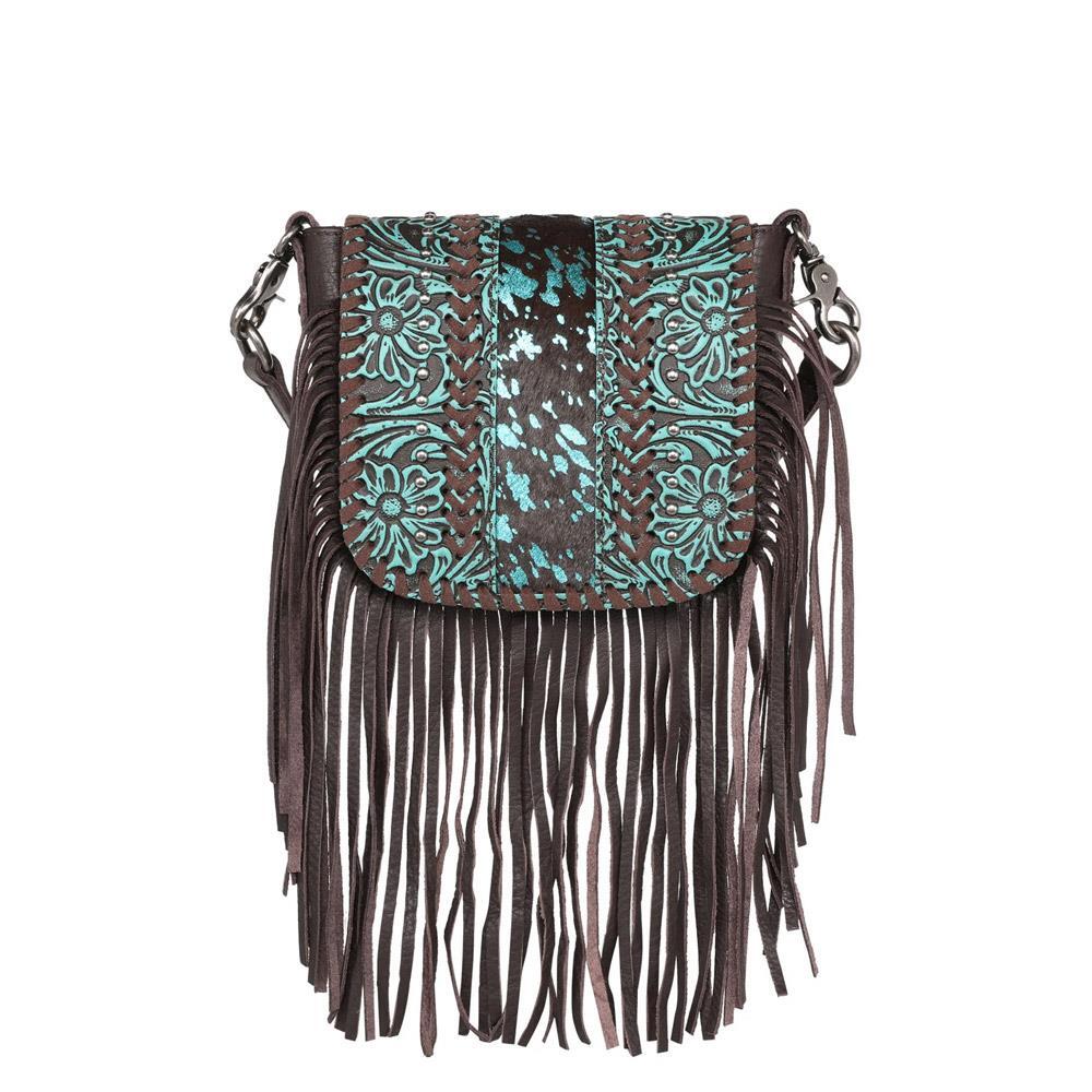 Western Purses Cow Print Fringe Purse Genuine Leather Montana West