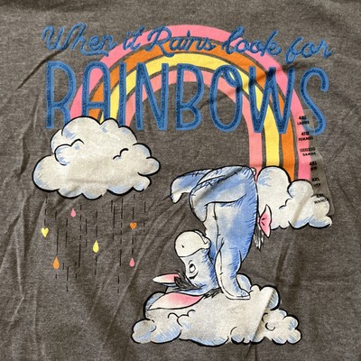 Disney womens Gray shirt when it rains look for rainbows eeyore size 4XL