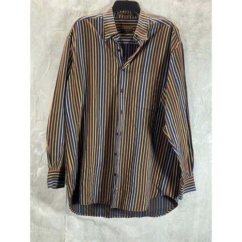 ROBERT TALBOTT CARAMEL Men's Brown Multi Stripe Button-Up Long Sleeve Shirt SZ L