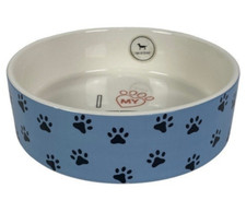 Park Life Designs Blue Black Paw Prints 6.5" Pet Bowl "I Love My Pet" Inside NEW