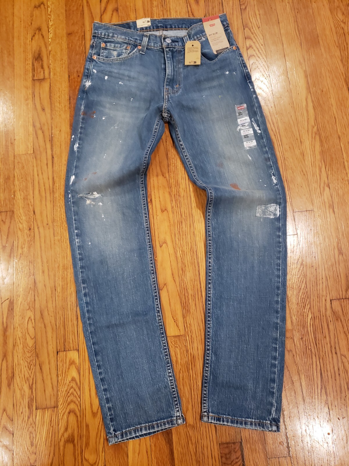 RARE 045115534 Levis 511 Jeans Slim Fit Stretch Paint Splatter Distressed 31X34