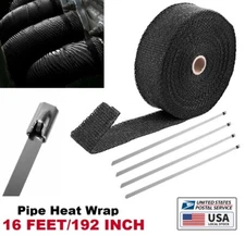16 Feet Fiberglass Exhaust Header Pipe Heat Wrap Insulation Tape + 4 Ties Kit US