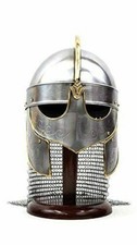 Medieval viking helmet with chain mail with Aching on metal Big Winter Sale