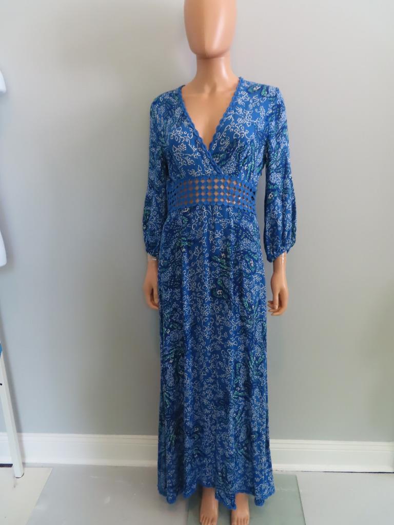 Navy Printed Dress with Crochet Detail