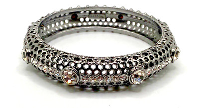IMAN Crystal Rhinestone Bangle Bracelet Gunmetal Tone Global Chic