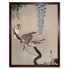 Japan Nature Sparrow Bird Flower Shoson Ohara 12X16 Inch Framed Art Print