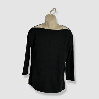 $395 Neiman Marcus Cashmere Collection Women Black Crewneck Sweater Size Large