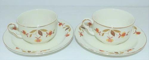 HALL VINTAGE JEWEL TEA AUTUMN LEAF 2 SETS OF CUP SAUCER RUFFLED #MCS009A