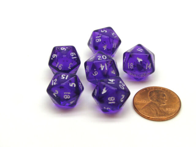 Translucent 12mm Mini 20-Sided D20 Chessex Dice Red with White 6 Pieces.