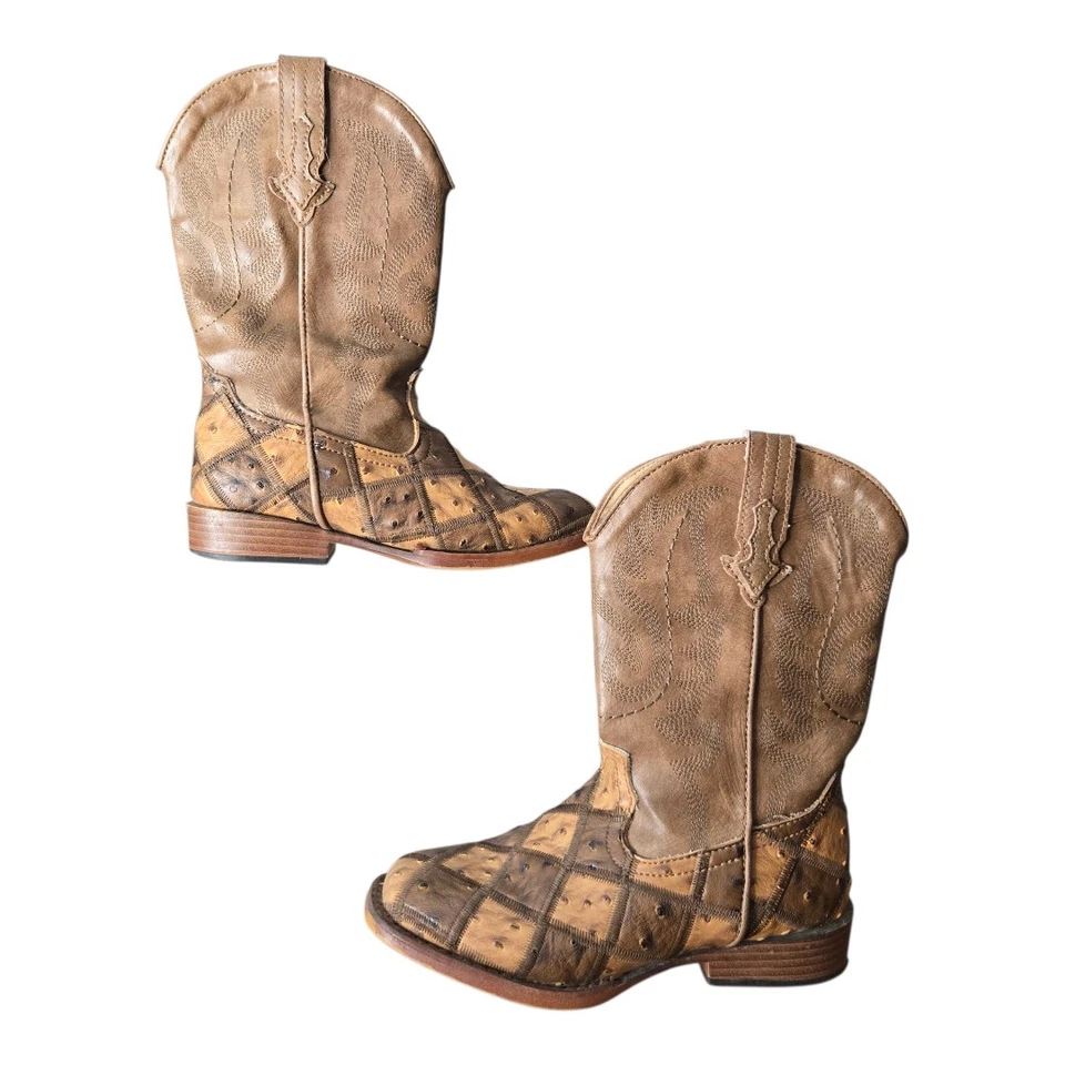 Botas de Vaquero Roper Juveniles Unisex Bronceadas Bloques de Pájaros Cuero Sintético Talla 2 Foto 3 de 4
