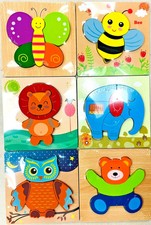 Wooden Puzzles for Toddlers 2-4,6 Pack Animal Puzzles Educational Learning Toys