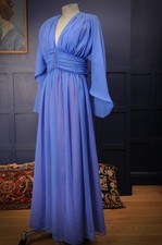 Vintage 1970's 1980's CHARADE Evening Dress Floaty Grecian Chiffon Cornflower 12
