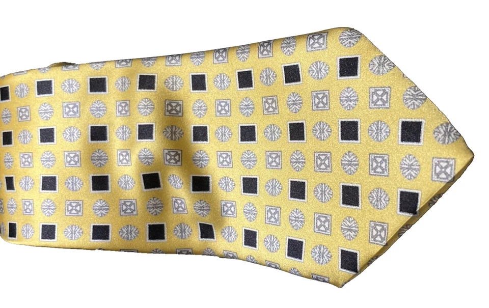 "Corbata geométrica de seda con foulard dorado para hombre GIANNI VIERA/Italia 60"" de colección" Foto 2 de 4