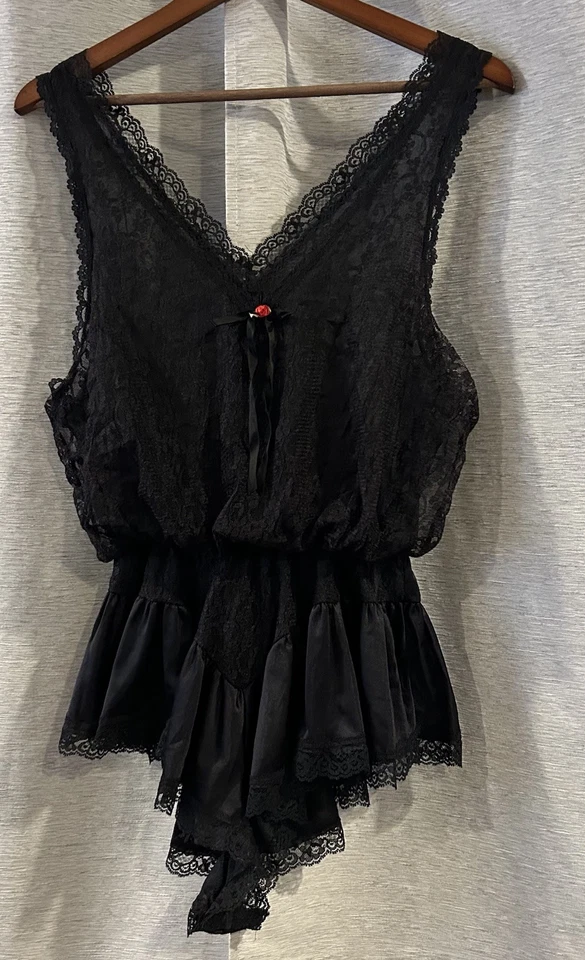 Vtg Teddy Bodysuit Coquette Babydoll Lace Romper Bridal Lingerie Playsuit 1X - Image 2 of 4