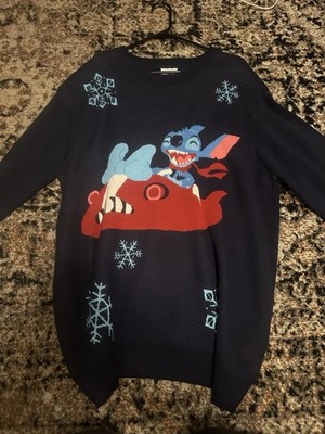 Disney Stitch Christmas Graphic Knit Pullover Sweater Navy L