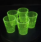 5 VTG Dimpled Mini Thumbprint Vaseline Green Glass Whiskey Shot Glasses GLOW