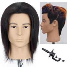 Male Mannequin Head 8 Inch 100 Real Human Hair with Table Stand Clamp