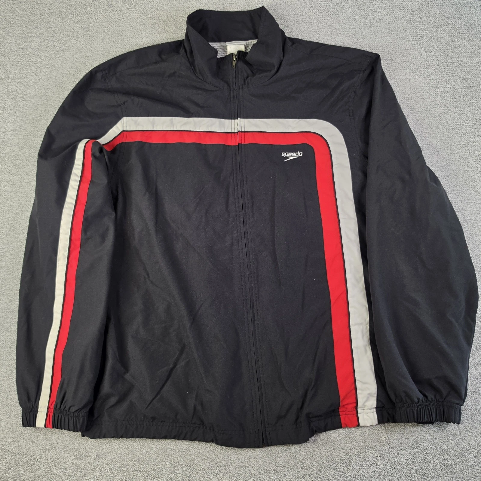 Speedo Warm Up Jacket Mens Size XL Black Red Full Zip Wind Breaker Track