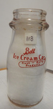 vintage milk bottle  pyro 1/2 pt-Bell Ice Cre...