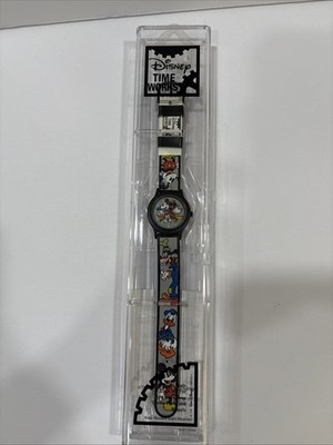 Disney Mickey Minnie Donald Goofy Pluto Time Works Collectors Watch Black Tone 